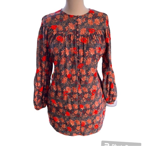 Zara Trafuluc Embroidered Tunic Black Tan Polyester 3/4 Long Sleeves Size Medium - Picture 1 of 5